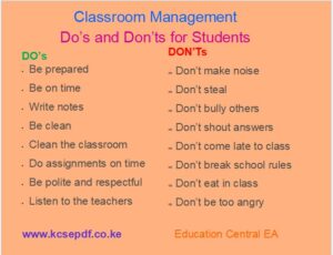 Classroom Management Students Do's and Don'ts